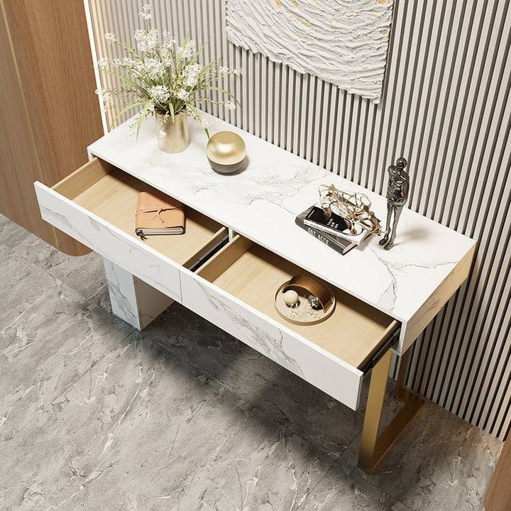 Luxe Vein Marble Console Table | High gloss | Brass Accent