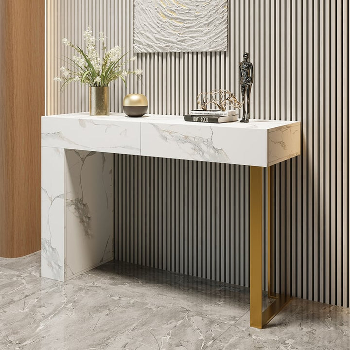 Luxe Vein Marble Console Table | High gloss | Brass Accent