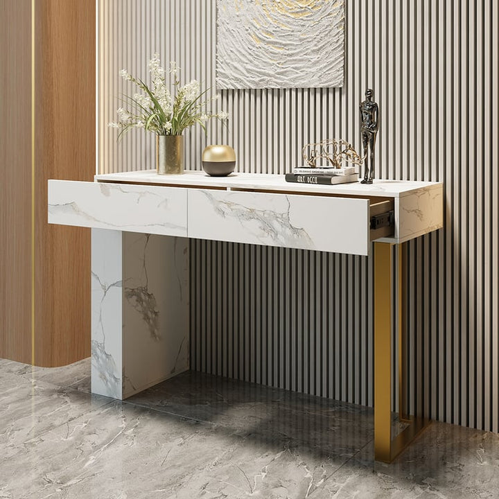 Luxe Vein Marble Console Table | High gloss | Brass Accent