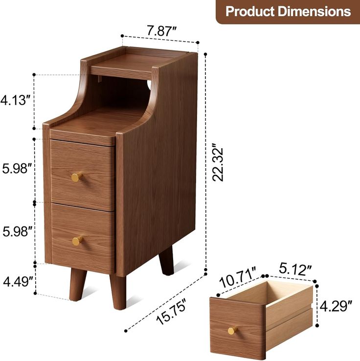 Minimal Mid-Century Modern Nightstand with 2 Drawers