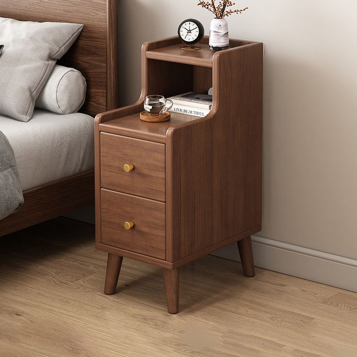 Minimal Mid-Century Modern Nightstand with 2 Drawers