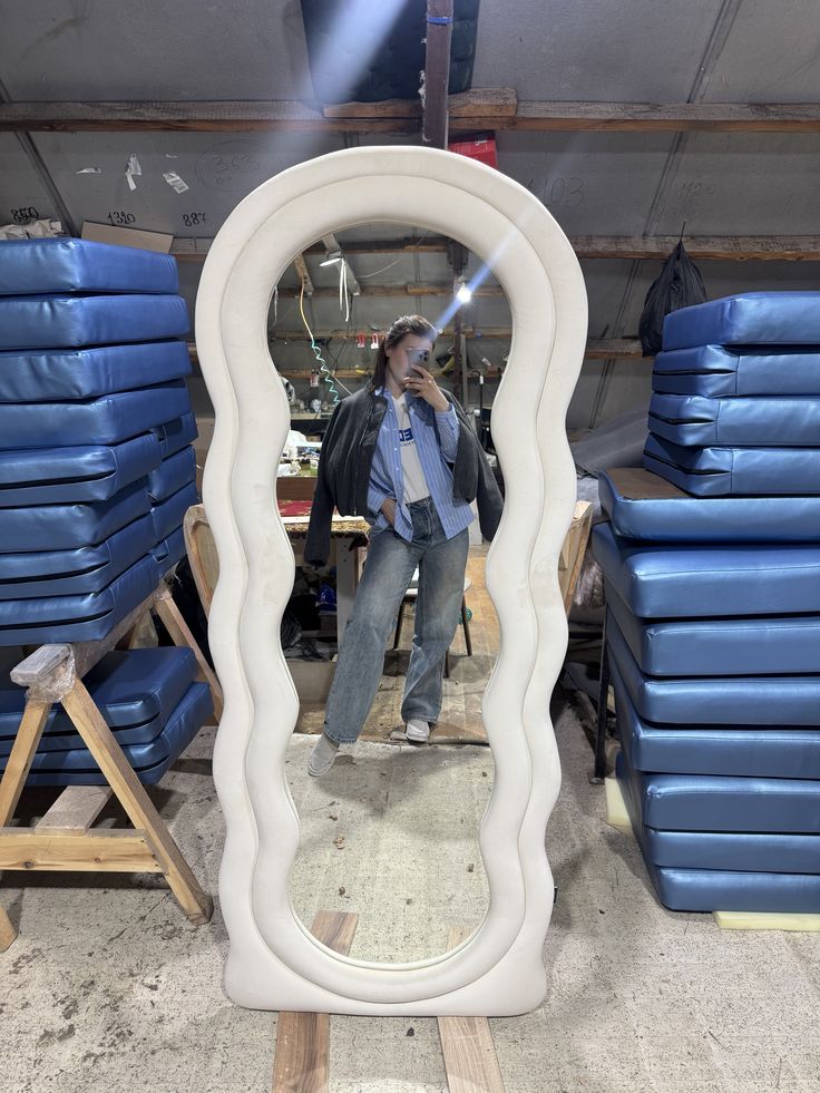 Bouclè Full length upholstery mirror |6×2.3 feet | 3 in 1 mirror | customisable