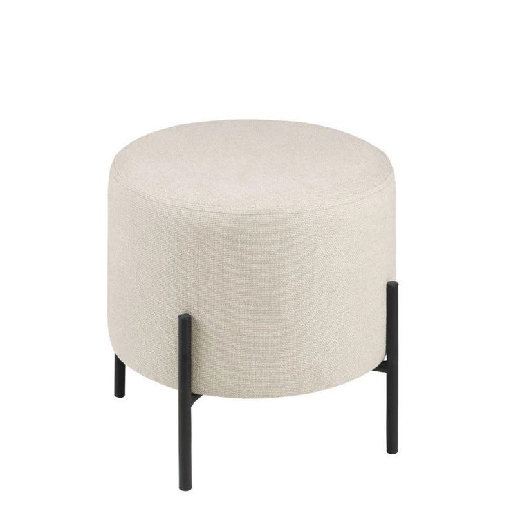 Modern round Ottoman | Metal Base | Teddy bear fabric
