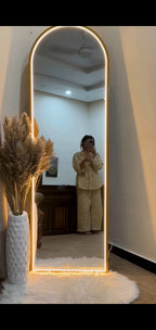 The Aurelia Arch — Full-Length LED Mirror | 6 ft × 2 ft | Golden Frame | Ambient Backlight