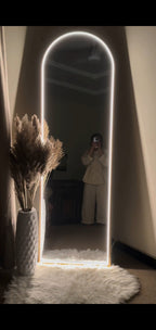 The Aurelia Arch — Full-Length LED Mirror | 6 ft × 2 ft | Golden Frame | Ambient Backlight