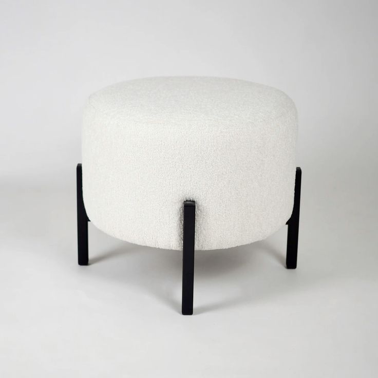 Modern round Ottoman | Metal Base | Teddy bear fabric