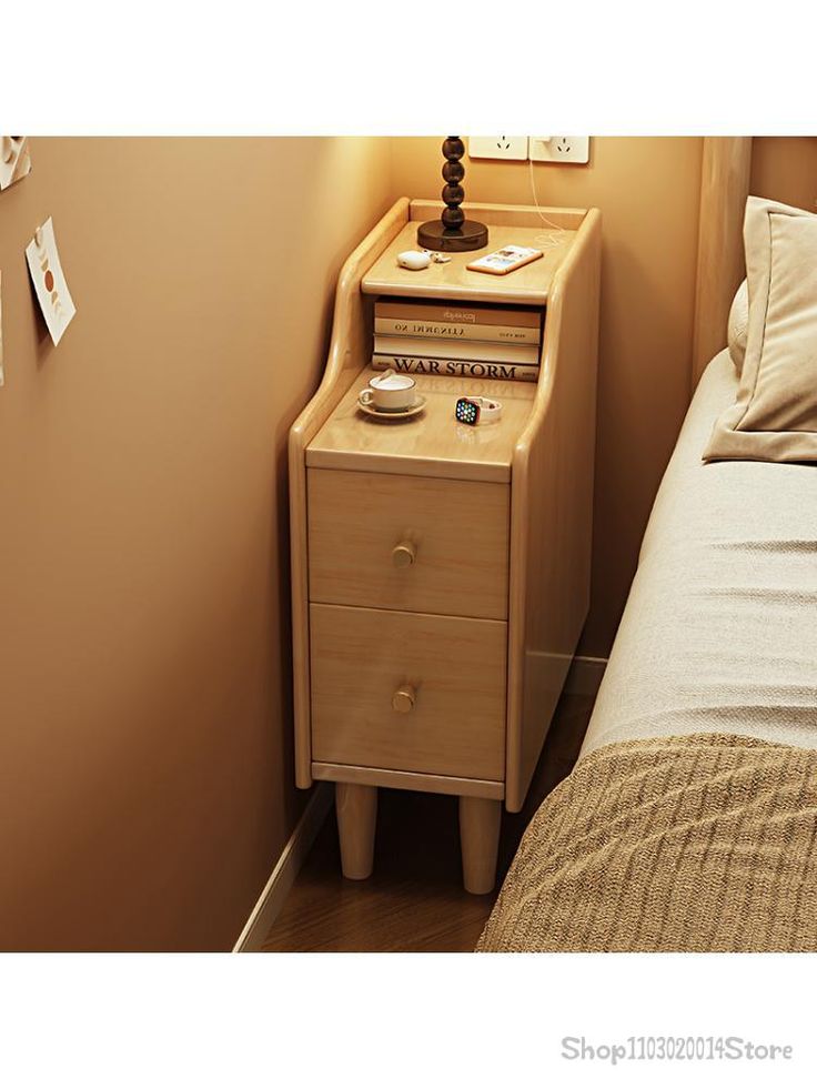 Minimal Mid-Century Modern Nightstand with 2 Drawers