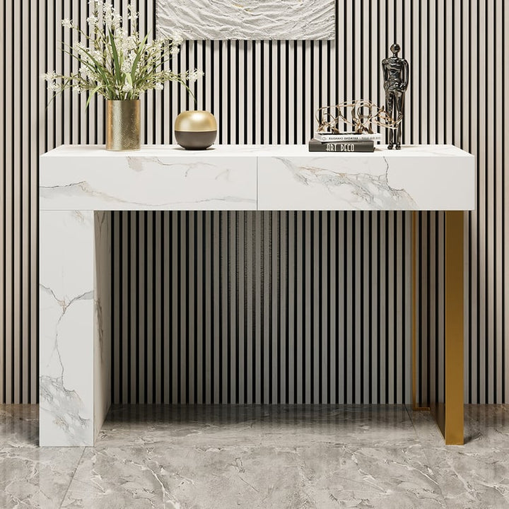 Luxe Vein Marble Console Table | High gloss | Brass Accent
