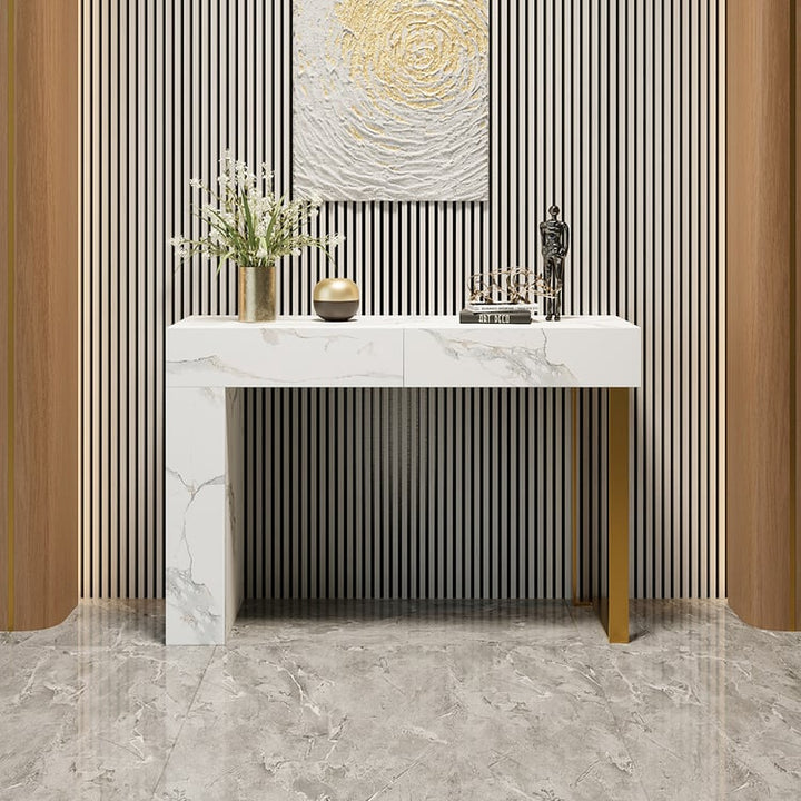 Luxe Vein Marble Console Table | High gloss | Brass Accent
